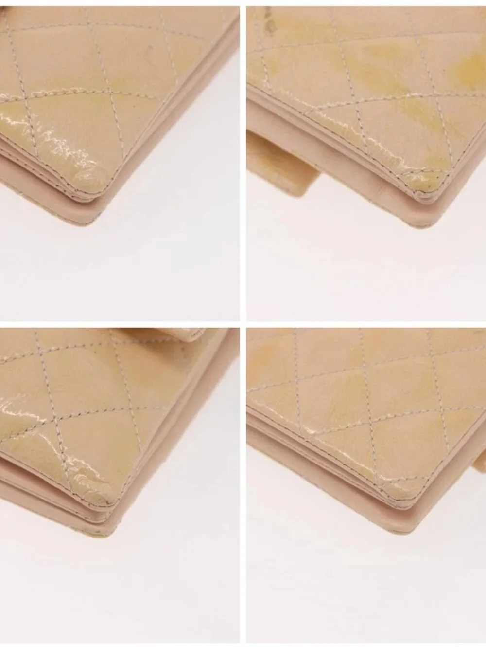 CHANEL Matelasse Chain Shoulder Bag Patent leather Beige Gold CC Auth 179868A